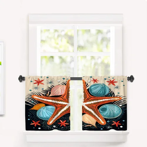 Miniatura 103 de Cortinas de cocina de hojas de arce otoñales para ventanas, hojas verdes y rojas sobre cenefas opacas negras, tratamientos de ventana de poliéster