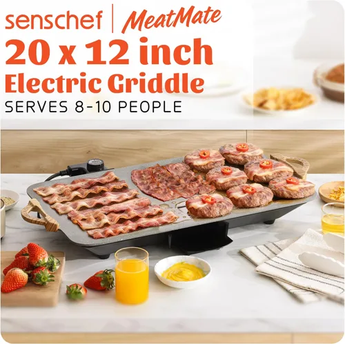 Miniatura 2 de BBQ Masters - Plancha eléctrica de 12 x 20 pulgadas, superficie de granito ILAG antiadherente de 1700 W, diseño grande inclinado, perfecto