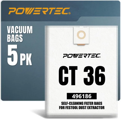 Miniatura 8 de POWERTEC 500438 Bolsa de filtro para Festool CT SYS 5PK, para Festool CT SYS, extractor de polvo CTC SYS, bolsas de vacío de repuesto, bolsas
