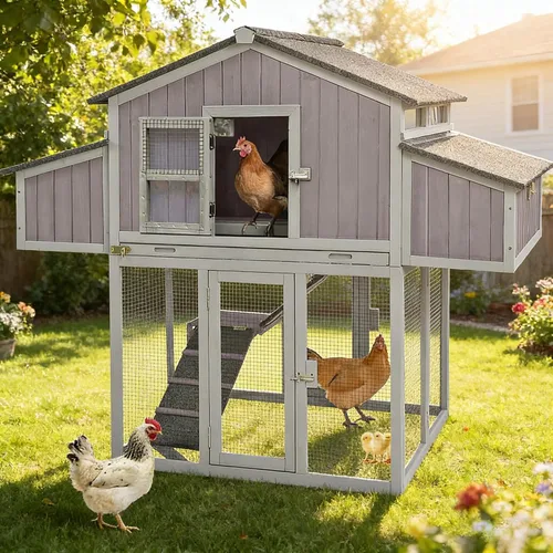 Miniatura 11 de Aivituvin Gallinero para 4-6 pollos/patos, gallinero de madera para exteriores, jaula grande para gallineros con dos cajas anidables (gris, AIR45)