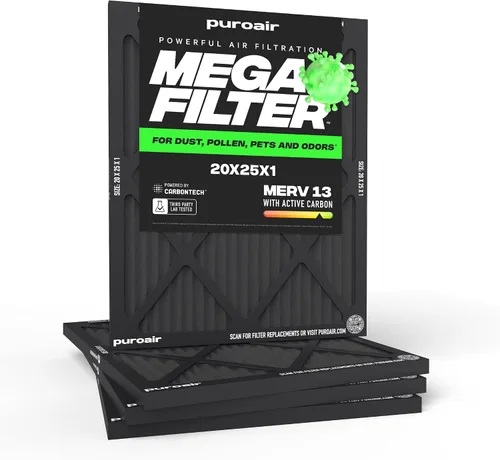 Miniatura 26 de PuroAir Filtro Mega - Filtro de aire de 12x12x1 MERV 13 para el hogar con carbón activado - Filtros alérgenos, caspa de mascotas, humo, polvo
