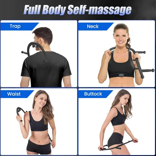 Miniatura 4 de Bastón de masaje de punto gatillo para alivio de espalda, cuello y hombros, gancho de masaje muscular de tejido profundo para nudos y tensión, Negro