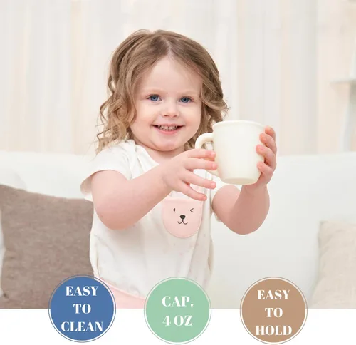 Miniatura 4 de Taza de entrenamiento de silicona para bebés y niños, taza de aprendizaje para niños pequeños con asas, taza abierta para bebés de 6 meses y 4 Azul