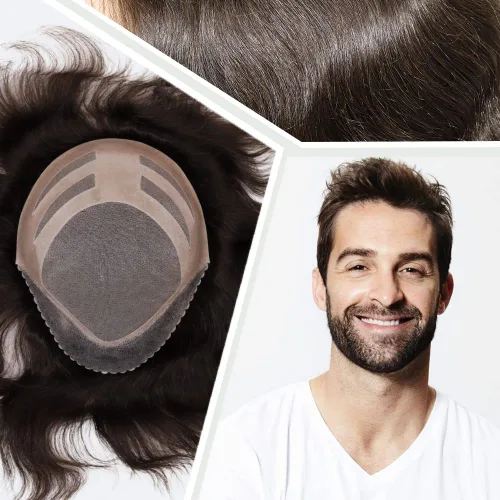 Miniatura 17 de Pelucas para hombre, tupé para hombre, unidad de tejido de cabello humano virgen europeo para hombre, tupé, mono encaje superior, piel sintética, 1B