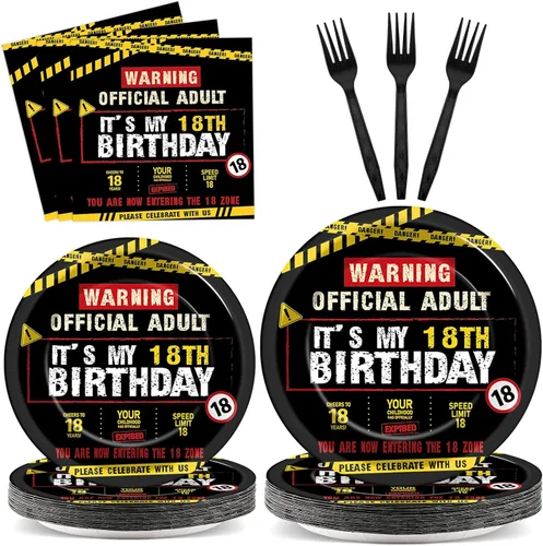 Miniatura 55 de Juego de 96 piezas de platos de papel, servilletas y tenedores para fiesta de cumpleaños número 16 para fiesta negra de dulces 16 años, platos