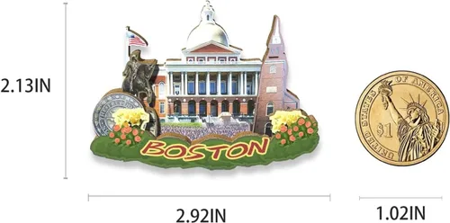 Miniatura 3 de Imán de Boston de los E.E.U.U. Imán del refrigerador de madera 3D hitos de viaje coleccionables, decoración hecha a mano