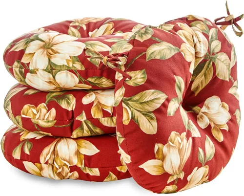 Miniatura 25 de South Pine Porch Juego de 4 cojines redondos para silla bistró de 15 pulgadas, diseño floral rojo Aloha