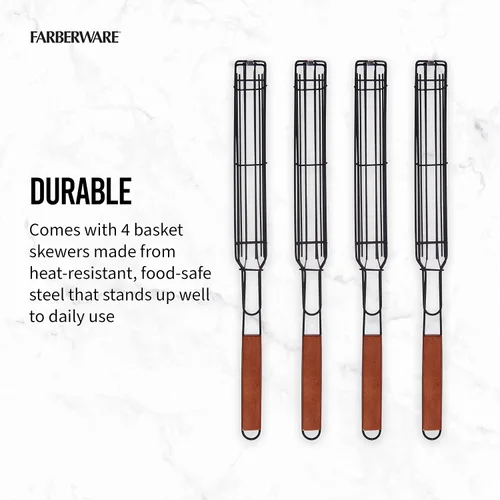 Miniatura 4 de Farberware 5290494 BBQ Shish Kabob - Cestas para asar, color negro y madera