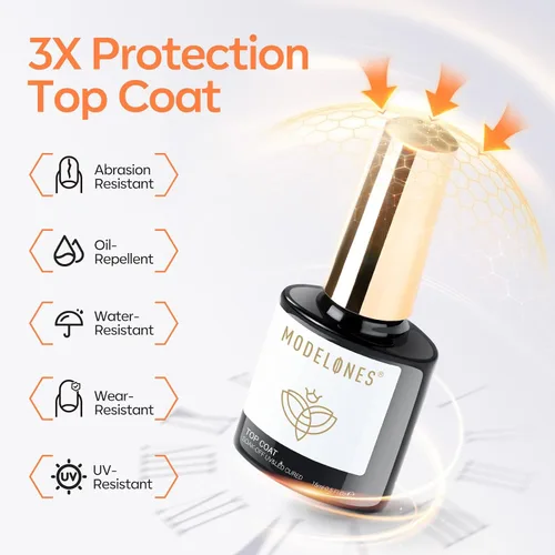 Miniatura 5 de modelones Juego de esmalte de uñas de gel, 0.5 onzas líquidas, base sedosa mejorada y capa superior extra brillante, transparente, no se limpia