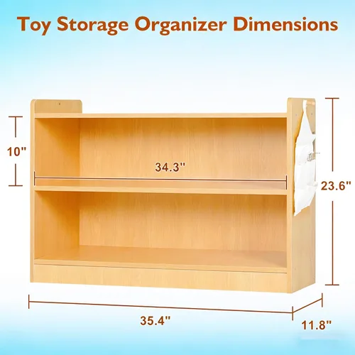 Miniatura 3 de Organizador de almacenamiento de juguetes para niños de 2 niveles, estantería Montessori de madera para niños, armario de almacenamiento de juguetes