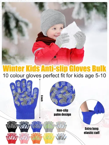 Miniatura 2 de Paquete de 100 gorros y guantes antideslizantes para niños, gorro de punto cálido, guantes de invierno a granel para niños y niñas