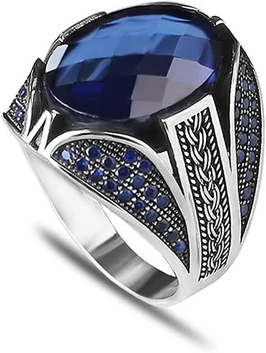 Anillo de plata de ley 925 para hombre con piedra preciosa de zafiro, anillo de plata grabado hecho a mano, regalo para él, anillo de plata
