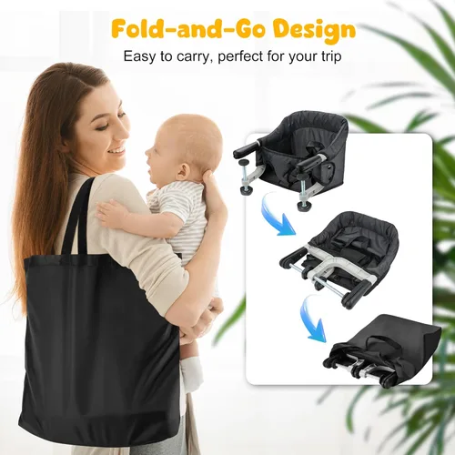 Miniatura 5 de Toogel Silla alta de gancho, silla alta portátil para bebé, asiento de mesa plegable con clip para 6 a 36 meses, tela antidesgarros, funda lavable