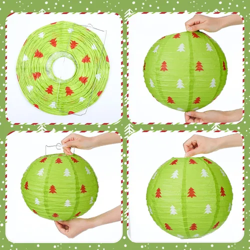 Miniatura 5 de Bencailor Juego de 12 linternas de papel colgantes de Navidad, linternas decorativas para fiesta de Navidad, lámparas colgantes redondas