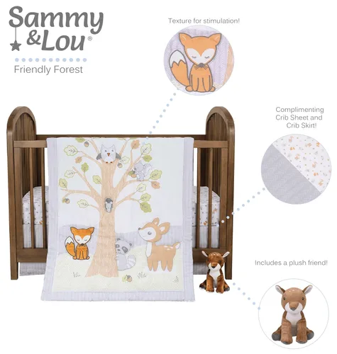 Miniatura 2 de Sammy & Lou Friendly Forest - Juego de ropa de cama para cuna de bebé de 4 piezas, incluye edredón, sábanas bajeras para cuna neutrales, falda