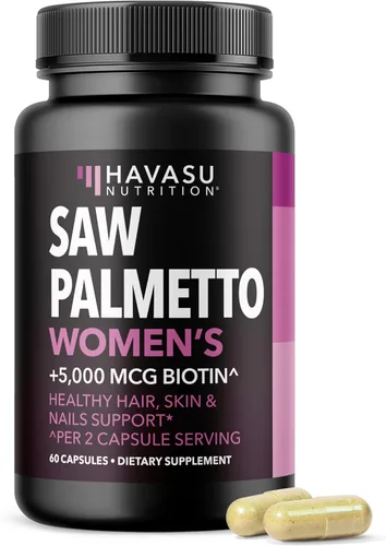 Palma Enana Americana para Mujeres con Biotina 5000mcg - Potente Bloqueador de DHT para Apoyar la Salud del Cabello, la Piel y las Uñas - 60