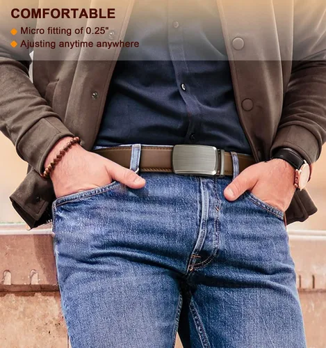 Miniatura 8 de BULLIANT Cinturón para Hombre, Cinturón de Trinquete Deslizante Ajustable para Hombre para Traje Casual Jeans, Viene en Caja de Regalo, Recortar