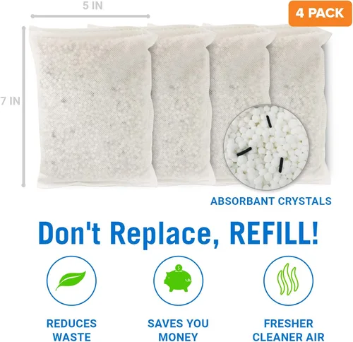 Miniatura 2 de Paquete de 4 bolsas de recambio de absorción de humedad, paquetes de pellets sin perfume y sin fragancia, recambios de deshumidificador para cubos