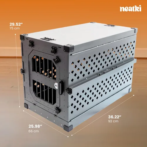 Miniatura 2 de Jaula plegable de 34 pulgadas para perros, de aluminio con recubrimiento en polvo con bloqueo seguro y bandeja extraíble, portátil para uso en Negro