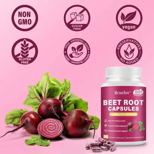 Miniatura 6 de Cápsulas de raíz de remolacha Cápsulas de polvo de remolacha pura de 1300 mg - Apoya la presión arterial, energía natural y resistencia - 90