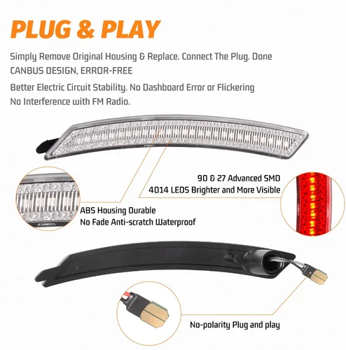 Miniatura 7 de POPMOTORZ Kit de luces LED de marcador lateral para guardabarros, 4 lámparas de marcador lateral de parachoques delantero ámbar y trasero rojo