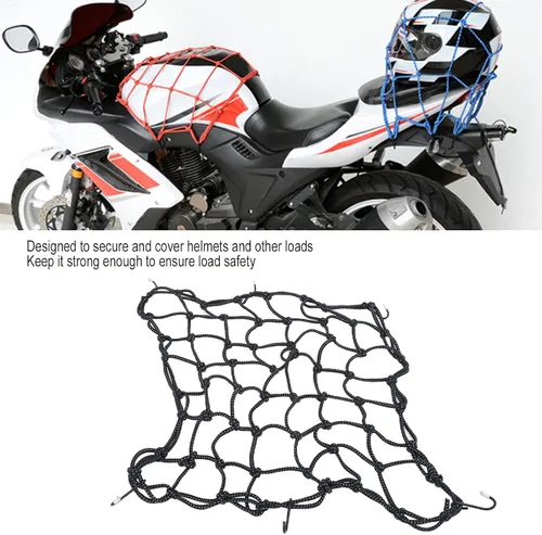 Miniatura 2 de Red de carga para motocicleta, filamento de látex, casco de motocicleta, malla gruesa para vehículos, automóviles (negro)