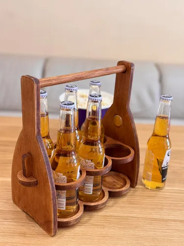 Miniatura 2 de Carrito de cerveza de madera para 6 botellas, soporte plegable para bebidas, regalos para amantes de la cerveza para hombres, él, papá, paquete