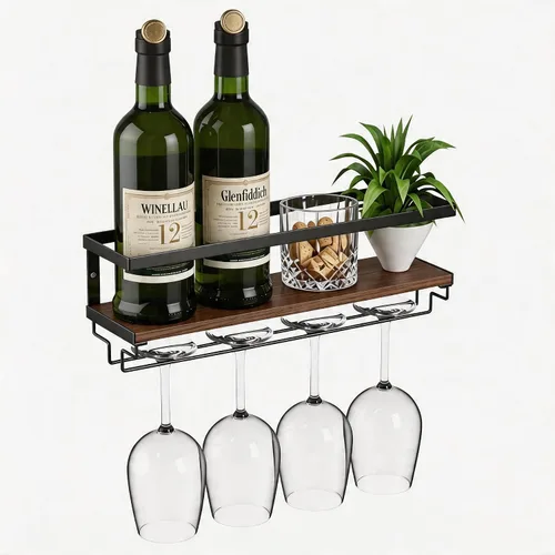 Miniatura 7 de B4Life Soporte para copas de vino montado en la pared, estante colgante para copas de vino para botellas de vino, estante de bar montado en la pared