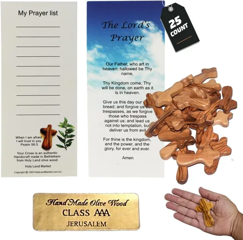 Holy Land Market cruz de mano de madera de olivo con bolsa de regalo de terciopelo, de Belén