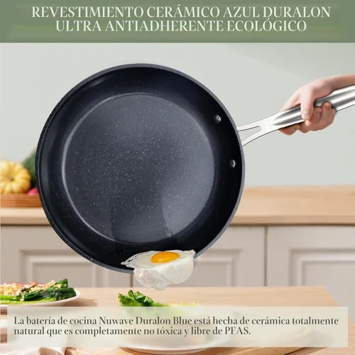 Miniatura 5 de Nuwave - Juego de ollas y sartenes de cerámica azul antiadherente Healthy Duralon, con infusión de diamante resistente a arañazos, sin PFAS, apto