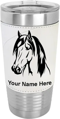 Miniatura 11 de LaserGram Vaso aislado al vacío de 20 onzas, cabeza de caballo 1, grabado personalizado incluido (cuero sintético, rústico)