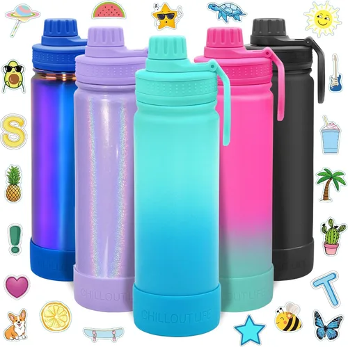 Miniatura 12 de CHILLOUT LIFE Botella de agua aislada para niños de 12 onzas para la escuela con tapa de boquilla a prueba de fugas y bonitas calcomanías Azul