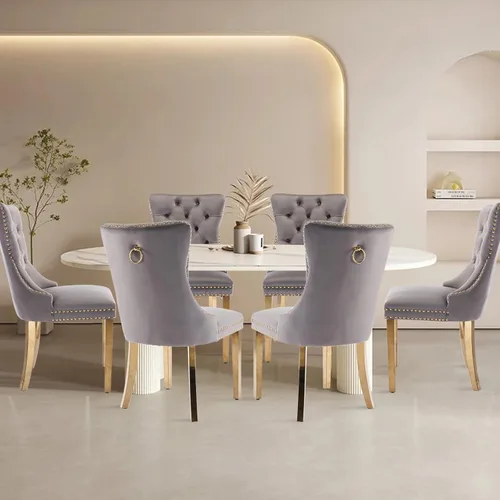 Miniatura 147 de Juego de 2 sillas de comedor tapizadas de terciopelo, sillas laterales de cocina de estilo moderno con ribete de cabeza de clavo y patas de madera