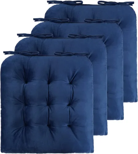 Miniatura 10 de ELFJOY Paquete de 4 cojines para sillas de comedor, cojines para sillas de cocina, oficina, cojín cuadrado copetudo con lazos