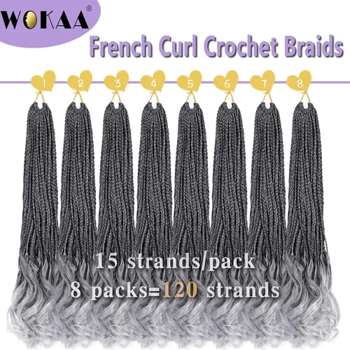 Miniatura 2 de Trenzas de ganchillo rizadas francesas de 22 pulgadas, 8 paquetes, trenzas de caja diosa grises para mujeres, de ganchillo pre-trenzadas con Trenzas