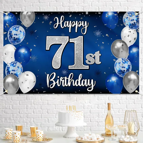 Miniatura 122 de Decoración de feliz cumpleaños 35, globo azul y plateado de 35 años, cartel grande de telón de fondo de cumpleaños, suministros para fiesta de 35th