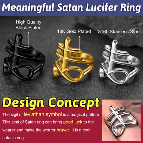 Miniatura 6 de FaithHeart Anillos de cruz de Satán Leviathan para hombre, acero sin estátula para la iglesia satánica, joyería de motociclista, anillos