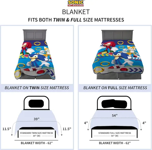 Miniatura 4 de Franco Ropa de cama para niños, manta de felpa súper suave, 62 x 90 pulgadas, Sonic The Hedgehog Sonic el erizo
