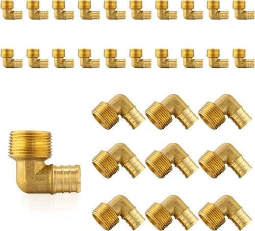 Miniatura 7 de Paquete de 5 accesorios PEX, adaptador de codo NPT roscado macho Pex de 1/2 pulgadas x 3/4 pulgadas, accesorios de engarce de latón, para tubería