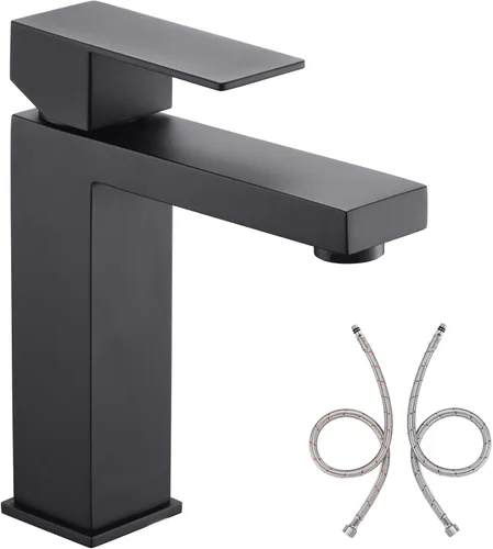 Miniatura 16 de sumerain Grifo de lavabo de recipiente, grifo de baño alto de acero inoxidable 304 con una sola manija, un solo agujero, negro y dorado, sin plomo
