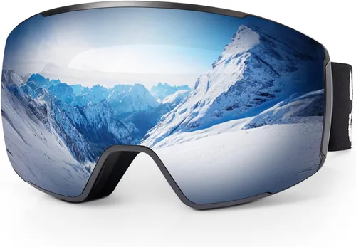Miniatura 8 de EXP VISION Gafas de esquí magnéticas para snowboard, sin marco, para hombres y mujeres, OTG, lente intercambiable antivaho Azul