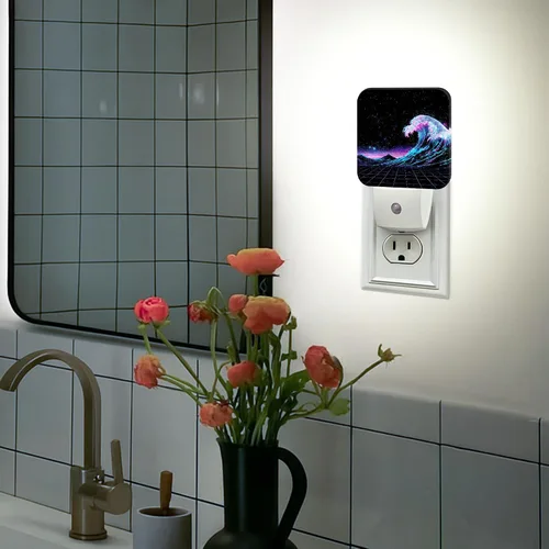 Miniatura 5 de Waves Night Lights Plug Into Wall, Retro Futuristic Stars Mountains Summer Blue Smart Led Plug in Night Lights for Wall Socket for Bedroom Kids Room