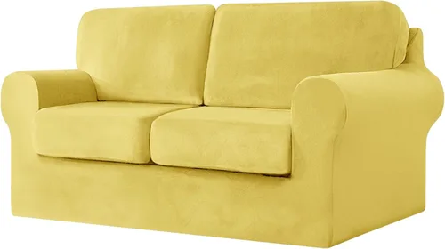 Miniatura 44 de UNBBRRL Fundas de sofá de 3 piezas para sofá, funda de terciopelo elástico para sillón con 1 funda de cojín de asiento y 1 funda de respaldo