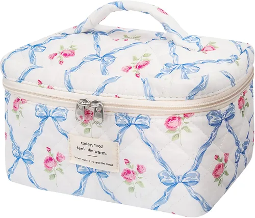 Miniatura 18 de Gosect Bolsa de maquillaje grande, bonita bolsa de cosméticos para mujeres y niñas, bolsa de aseo estética de coqueta floral, bolsa organizadora