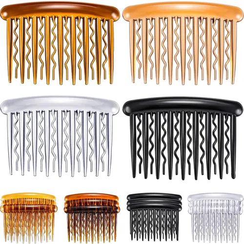 Miniatura 7 de Gejoy 12 peines de plástico para dientes para el cabello, peine lateral de tortuga, accesorios para el cabello (negro, marrón oscuro)