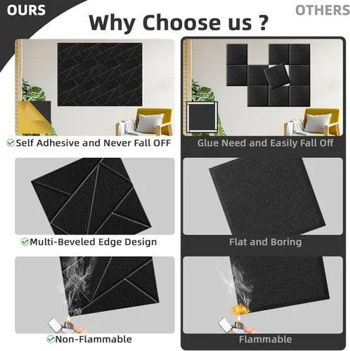 Miniatura 3 de Art3dwallpanels Paquete de 12 Paneles Acústicos de 12" X 12" Paneles de Pared Insonorizantes Autoadhesivos Amortiguadores de Sonido, Decoración