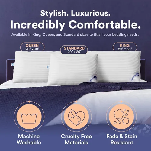 Miniatura 3 de Continental Bedding Almohada de Plumón de Ganso Serenity Plumón Blanco Húngaro 700 Fill Power Funda de Algodón Damasco 400TC Fabricado
