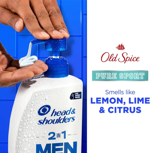 Miniatura 3 de Head & Shoulders Champú y acondicionador anticaspa, Old Spice Pure Sport para hombres 2 en 1, paquete doble, 1% de piritiona de zinc, champú