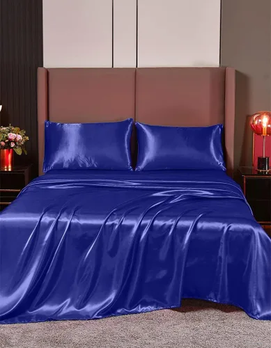 Miniatura 24 de Juego de sábanas de satén de seda de 4 piezas Sábana bajera Sábana encimera Funda de almohada Calidad de hotel sedoso suave y lujoso