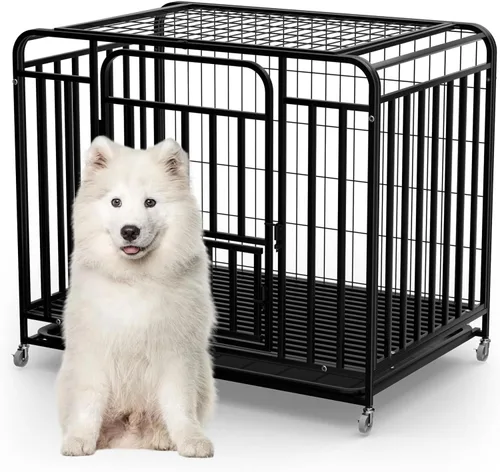 42' Easy Clean Extra Large Dog Crate with Lockable Wheels for Anxiety Dogs, Indestructible Dog Kennel, Escape-Proof Heavy Duty Dog Crate for Large